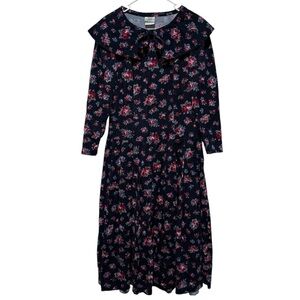 VTG 80 Laura Ashley Corduroy Floral Midi Dress 8 Cottagecore Prairie Capelet Col